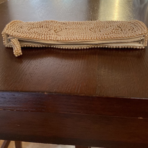 Vintage Le Jule Japan Ivory Beaded Zip Clutch Evening Party Holiday Bag - Picture 4 of 6